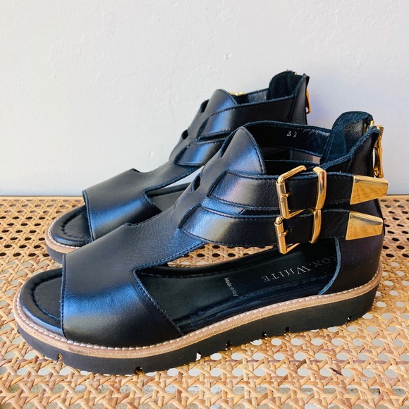 white leather gladiator sandals